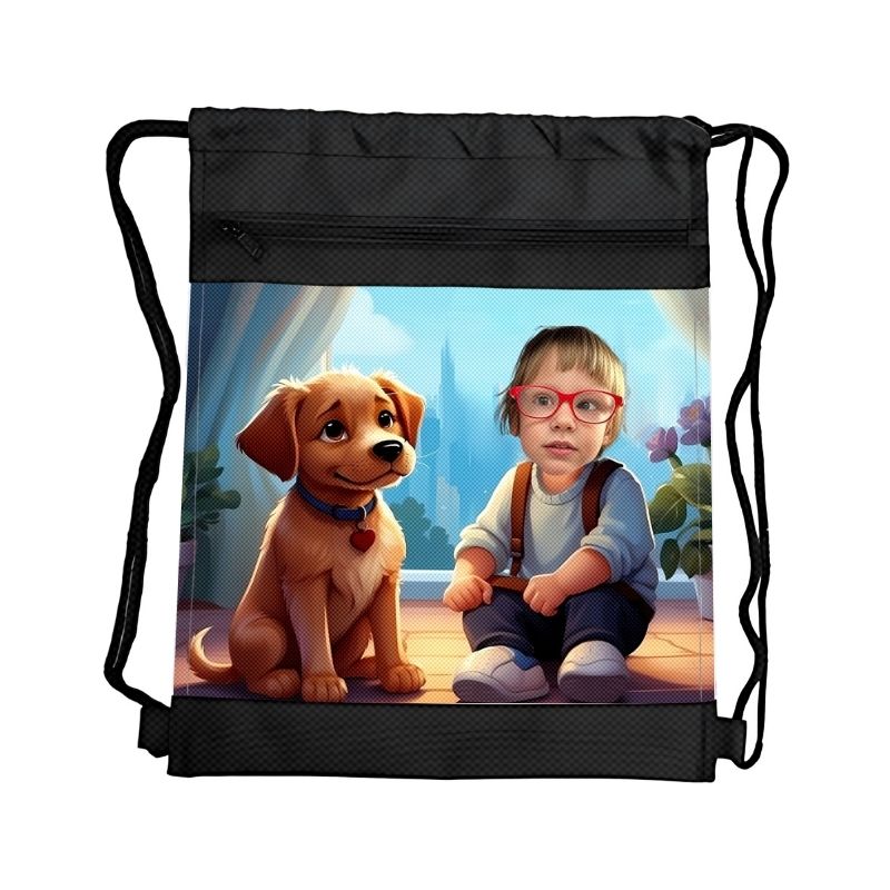 PIES PERSONALIZOWANY WOREK Z BAJKOWĄ GRAFIKĄ i TWOIM ZDJĘCIEM Z PRZEGRÓDKAMI NA ZAMEK