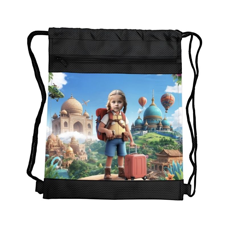 PODRÓŻNIK PERSONALIZOWANY WOREK Z BAJKOWĄ GRAFIKĄ i TWOIM ZDJĘCIEM Z PRZEGRÓDKAMI NA ZAMEK