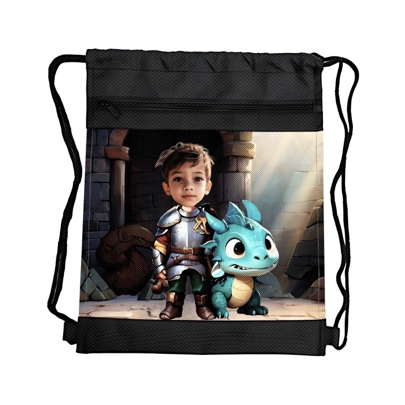 RYCERZ I SMOK PERSONALIZOWANY WOREK Z BAJKOWĄ GRAFIKĄ i TWOIM ZDJĘCIEM Z PRZEGRÓDKAMI NA ZAMEK