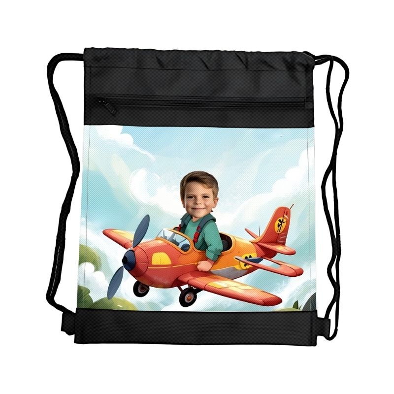 SAMOLOT PERSONALIZOWANY WOREK Z BAJKOWĄ GRAFIKĄ i TWOIM ZDJĘCIEM Z PRZEGRÓDKAMI NA ZAMEK POJAZDY