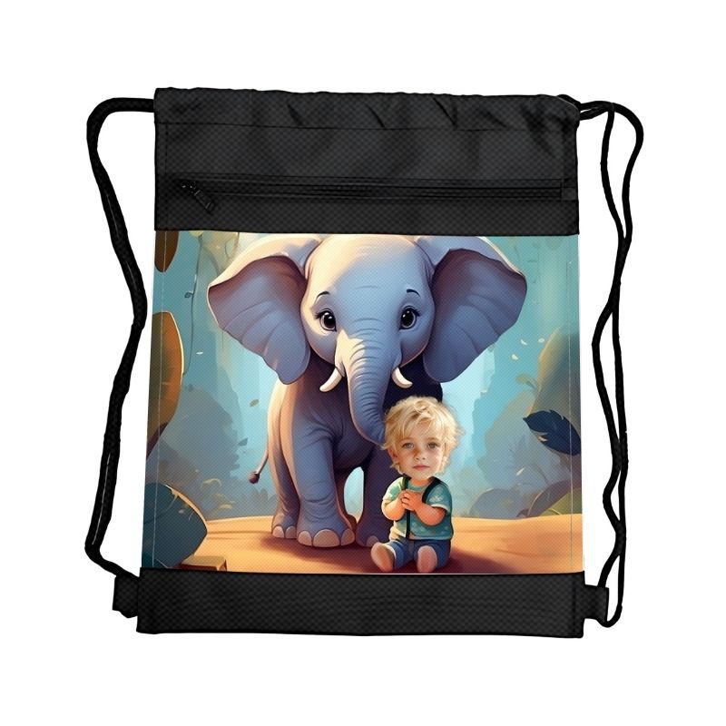 SŁOŃ PERSONALIZOWANY WOREK Z BAJKOWĄ GRAFIKĄ i TWOIM ZDJĘCIEM Z PRZEGRÓDKAMI NA ZAMEK