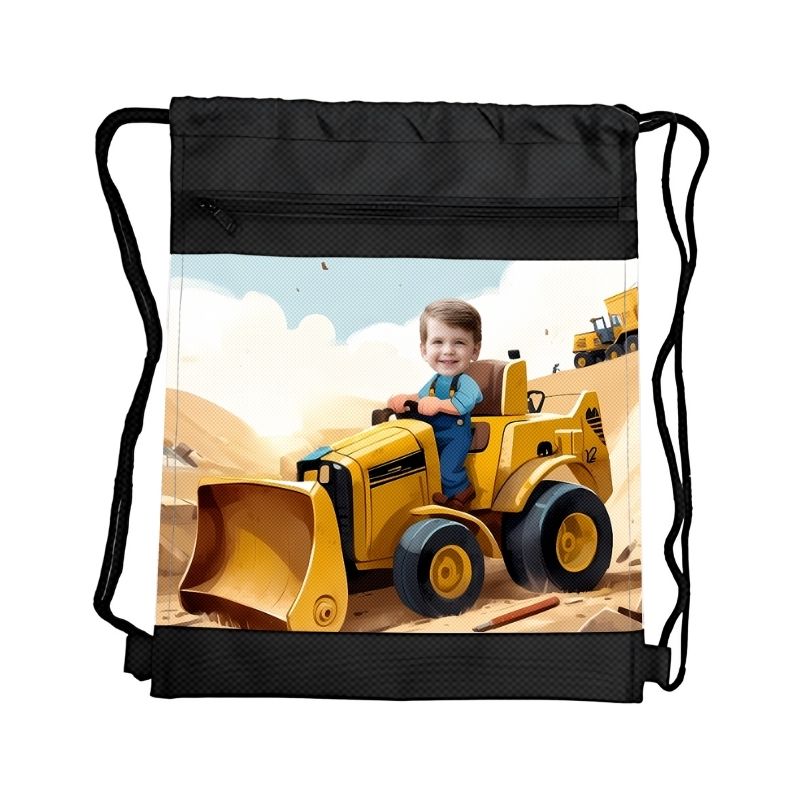 BULDOŻER PERSONALIZOWANY WOREK Z BAJKOWĄ GRAFIKĄ i TWOIM ZDJĘCIEM Z PRZEGRÓDKAMI NA ZAMEK POJAZDY