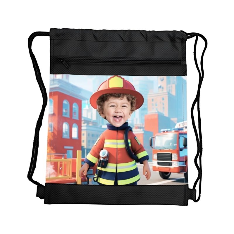 STRAŻAK  PERSONALIZOWANY WOREK Z BAJKOWĄ GRAFIKĄ i TWOIM ZDJĘCIEM Z PRZEGRÓDKAMI NA ZAMEK