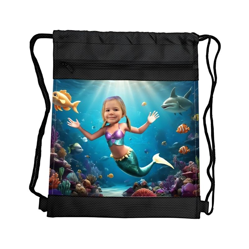 SYRENKA 3D PERSONALIZOWANY WOREK Z BAJKOWĄ GRAFIKĄ i TWOIM ZDJĘCIEM Z PRZEGRÓDKAMI NA ZAMEK