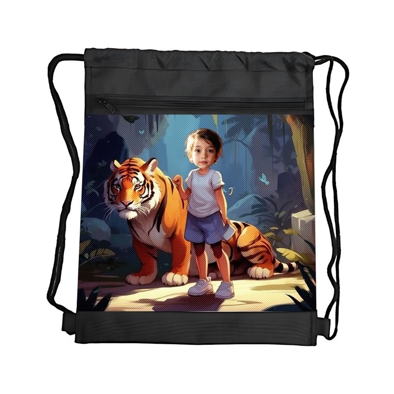 TYGRYS PERSONALIZOWANY WOREK Z BAJKOWĄ GRAFIKĄ i TWOIM ZDJĘCIEM Z PRZEGRÓDKAMI NA ZAMEK