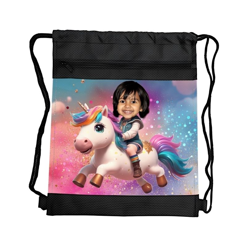 UNICORN JEDNOROŻEC PERSONALIZOWANY WOREK NA STRÓJ Z BAJKOWĄ GRAFIKĄ i TWOIM ZDJĘCIEM Z PRZEGRÓDKAMI NA ZAMEK