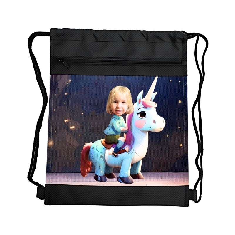 UNICORN 2 JEDNOROŻEC PERSONALIZOWANY WOREK NA STRÓJ Z BAJKOWĄ GRAFIKĄ i TWOIM ZDJĘCIEM Z PRZEGRÓDKAMI NA ZAMEK