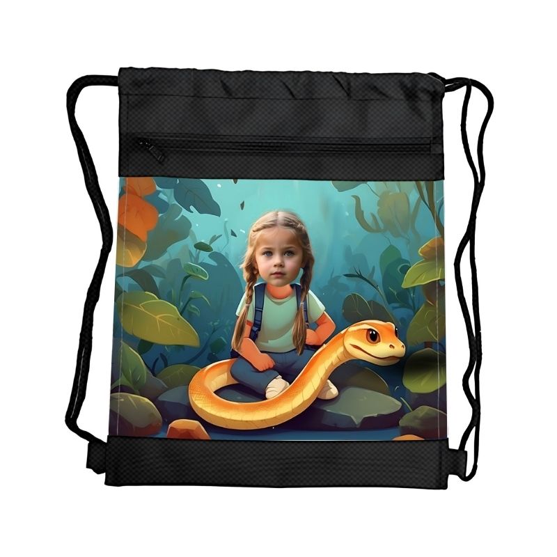 WĄŻ PERSONALIZOWANY WOREK NA STRÓJ Z BAJKOWĄ GRAFIKĄ i TWOIM ZDJĘCIEM Z PRZEGRÓDKAMI NA ZAMEK