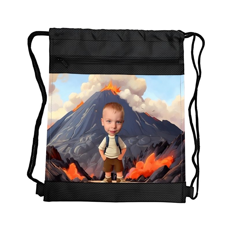 WULKAN PERSONALIZOWANY WOREK NA STRÓJ Z BAJKOWĄ GRAFIKĄ i TWOIM ZDJĘCIEM Z PRZEGRÓDKAMI NA ZAMEK