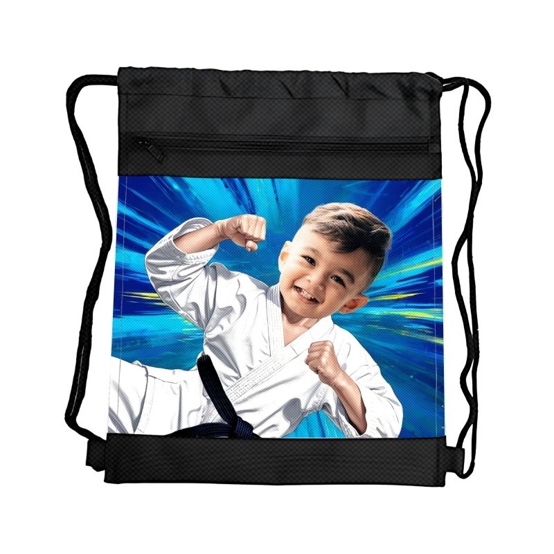 KARATE 3 PERSONALIZOWANY WOREK Z BAJKOWĄ GRAFIKĄ I TWOIM ZDJĘCIEM Z PRZEGRÓDKAMI NA ZAMEK