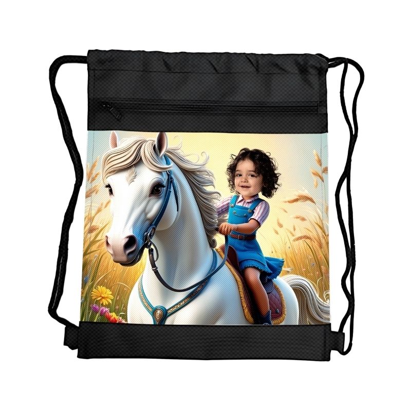 KONIK 5 PERSONALIZOWANY WOREK Z BAJKOWĄ GRAFIKĄ i TWOIM ZDJĘCIEM Z PRZEGRÓDKAMI NA ZAMEK