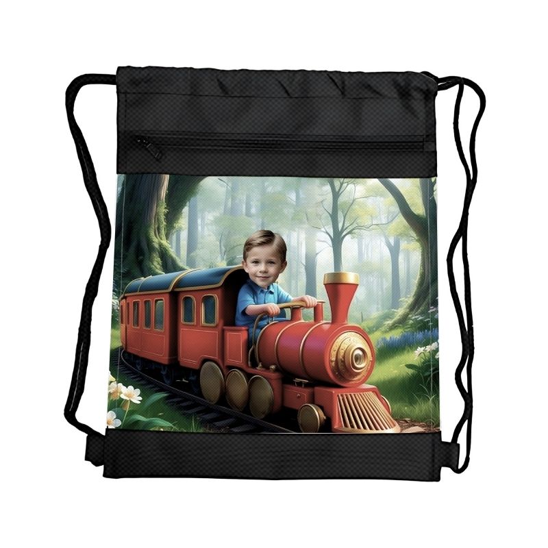 POCIĄG 4 PERSONALIZOWANY WOREK Z BAJKOWĄ GRAFIKĄ i TWOIM ZDJĘCIEM Z PRZEGRÓDKAMI NA ZAMEK POJAZDY