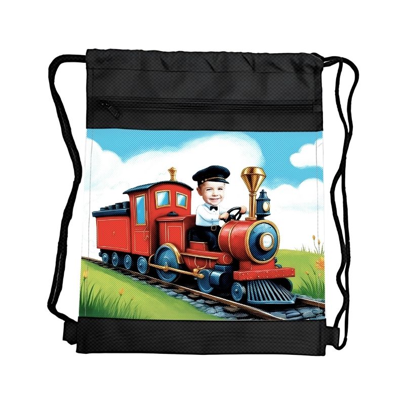 POCIĄG 5 PERSONALIZOWANY WOREK Z BAJKOWĄ GRAFIKĄ i TWOIM ZDJĘCIEM Z PRZEGRÓDKAMI NA ZAMEK POJAZDY