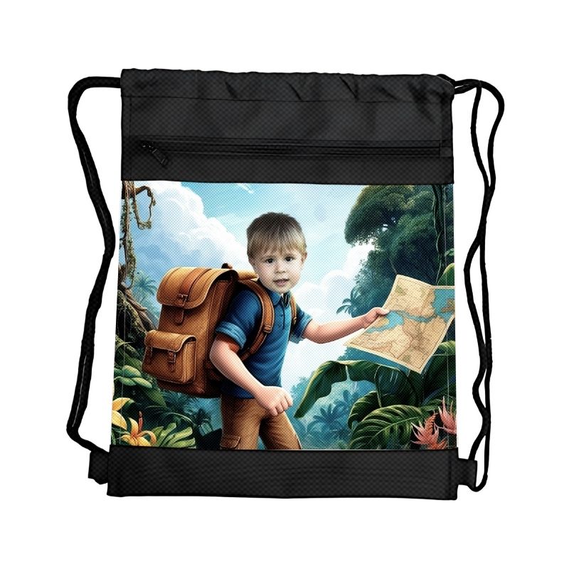 PODRÓŻNIK 2 PERSONALIZOWANY WOREK Z BAJKOWĄ GRAFIKĄ i TWOIM ZDJĘCIEM Z PRZEGRÓDKAMI NA ZAMEK