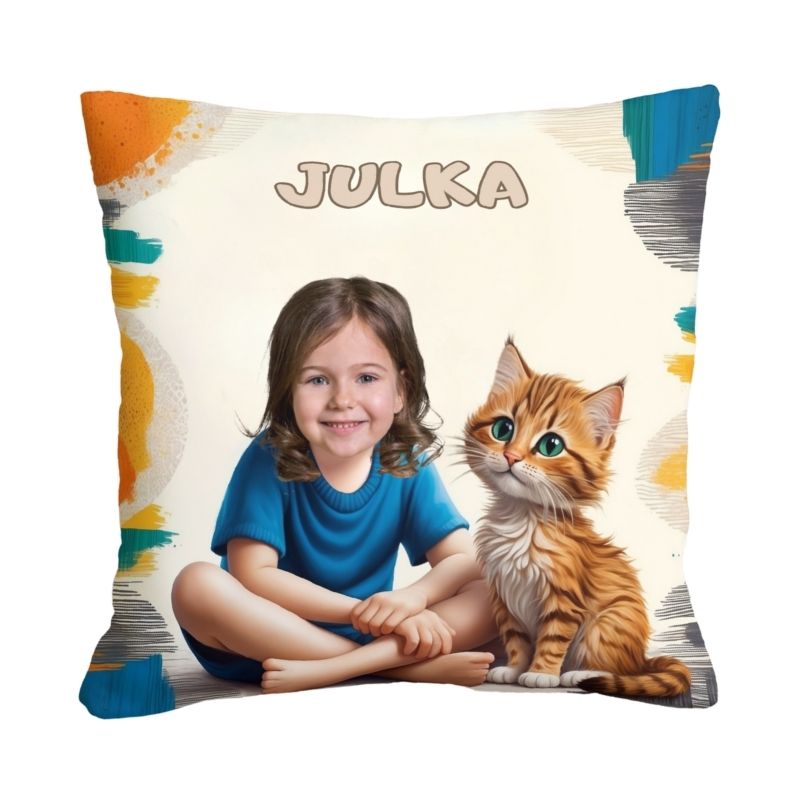 poduszka ze zdjęciem Mały Kotek z imieniem dziecka
