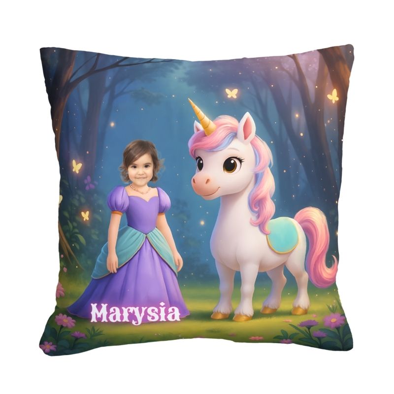 personalizowana poduszka księżniczka i jednorożec z imieniem dziecka