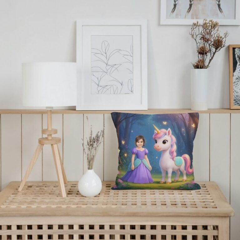personalizowana poduszka księżniczka i jednorożec z imieniem dziecka