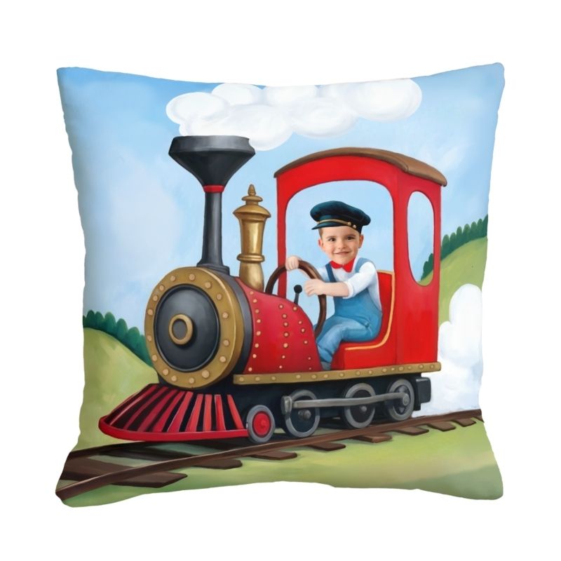 Poduszka personalizowana pociąg – wyjątkowy prezent dla miłośnika kolei! Dodaj zdjęcie i imię dziecka, aby stworzyć niepowtarzalny upominek.