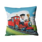 Perosnalizowana poduszka ze zdjęciem maszynista pociągu. Dziecko jako maszynista