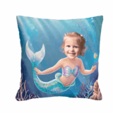 Poduszka ze zdjęciem syrenka – personalizowana poduszka z twarzą dziecka jako syrenki Idealna na prezent!