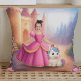 Poduszka ze zdjęciem księżniczka i jednorożec personalizowana z imieniem dziecka