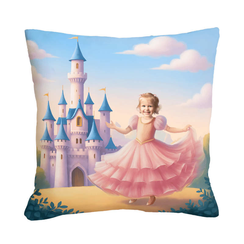 Poduszka ze zdjęciem Zamek Księżniczki – personalizowana poduszka z imieniem dziecka