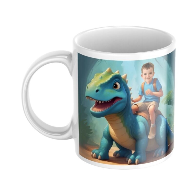 bajkowy personalizowany kubek dinozaur ze zdjęciem dziecka