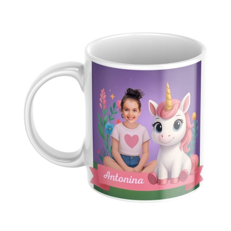 Personalizowany kubek z jednorożcem i zdjęciem dziecka
