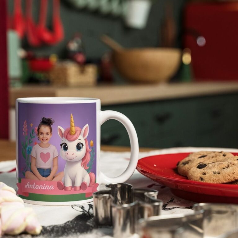 Personalizowany kubek z jednorożcem i zdjęciem dziecka