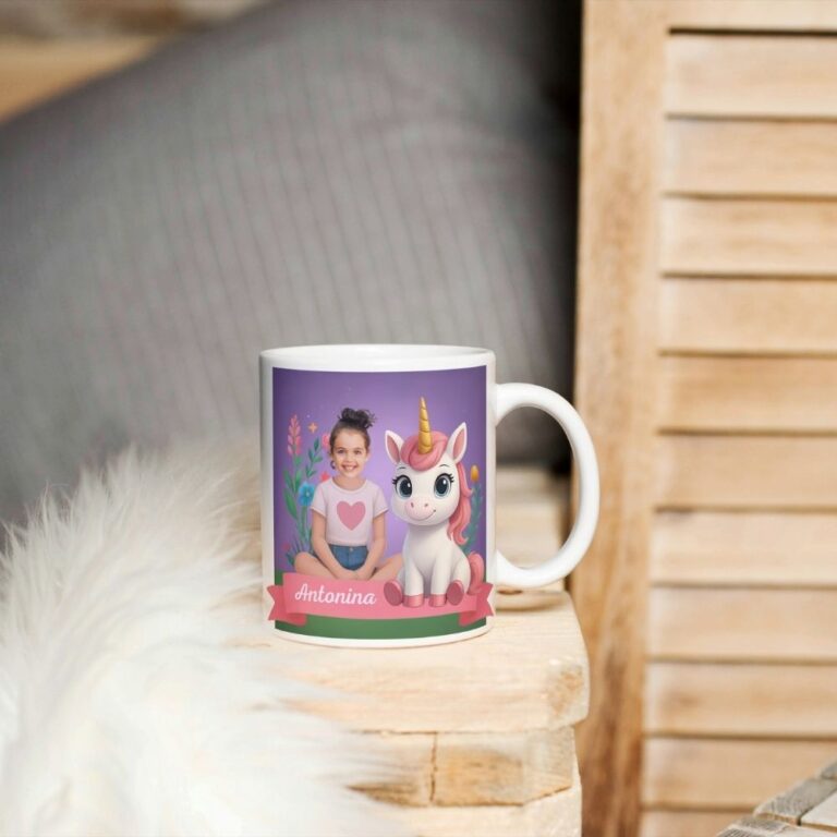 Personalizowany kubek z jednorożcem i zdjęciem dziecka