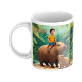 personalizowany kubek kapibary ze zdjęciem dziecka w tropikalnym motywie