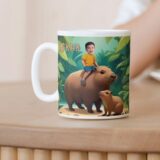 personalizowany kubek kapibary ze zdjęciem dziecka w tropikalnym motywie