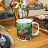 personalizowany kubek kapibary ze zdjęciem dziecka w tropikalnym motywie