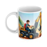 personalizowany kubek mała koparka z imieniem i zdjęciem dziecka