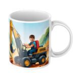 personalizowany kubek mała koparka z imieniem i zdjęciem dziecka