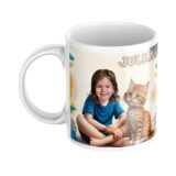 personalizowany kubek kotek ze zdjęciem dziecka i bajkową grafiką