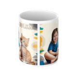 personalizowany kubek kotek ze zdjęciem dziecka i bajkową grafiką