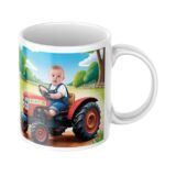personalizowany kubek traktorek ze zdjęciem dziecka na farmie