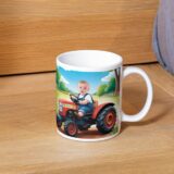 personalizowany kubek traktorek ze zdjęciem dziecka na farmie