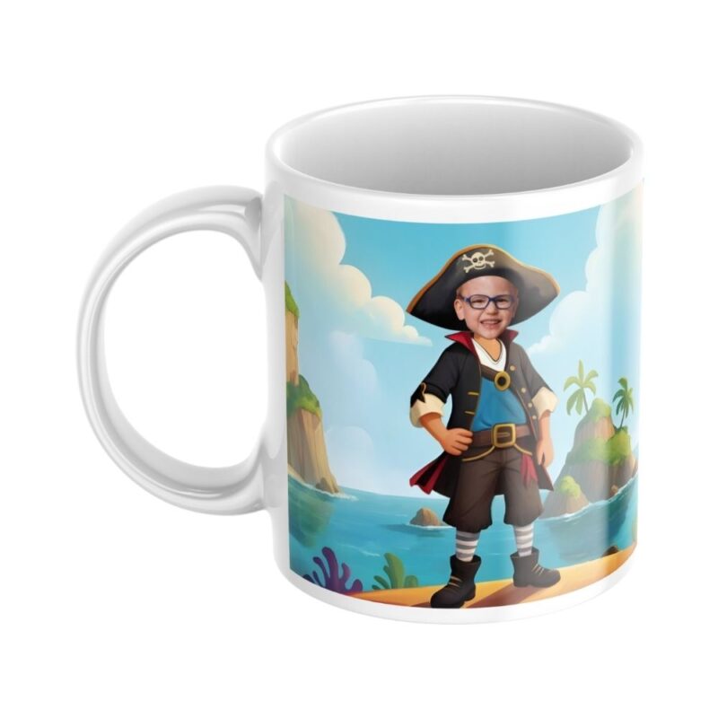 personalizowany kubek pirat ze zdjęciem dziecka w bajkowej scenerii