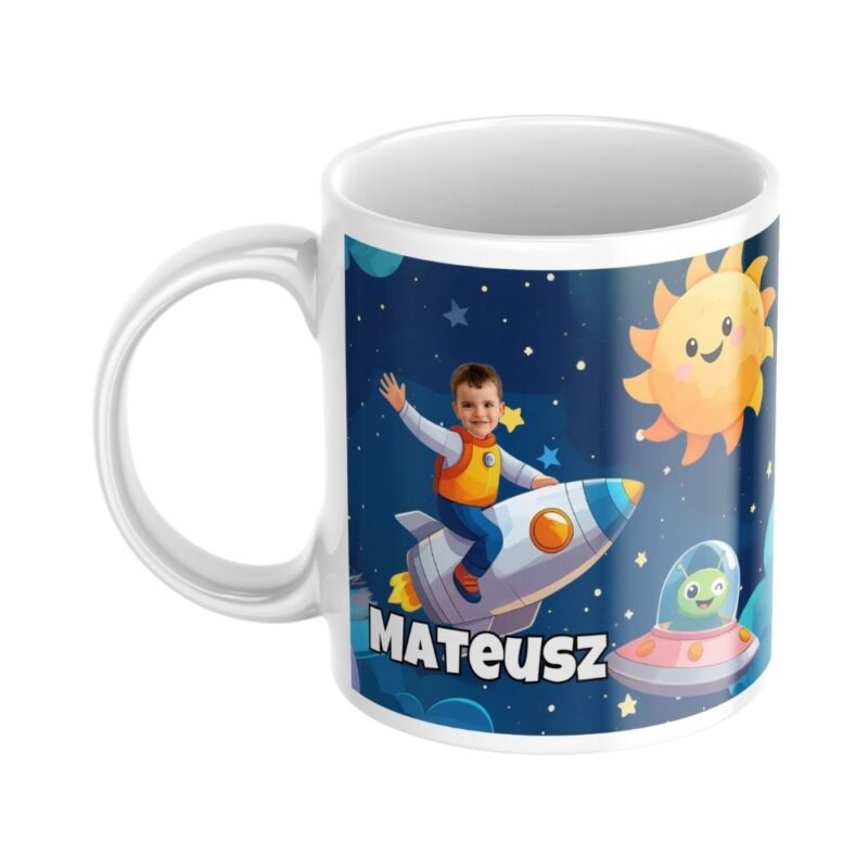 personalizowany kubek rakieta ze zdjęciem dziecka i opcjonalnym imieniem
