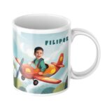 personalizowany kubek samolot ze zdjęciem dziecka i opcjonalnym imieniem