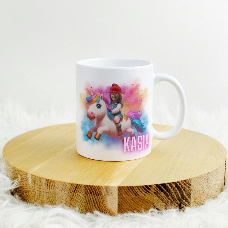 PERSONALIZOWANY KUBEK ZE ZDJECIEM PREZENT NA DZIEN CHŁOPAKA, URODZIY CZY ŚWIĘTA, CERAMICZNY LUB PLASTIKOWY JEDNOROŻEC