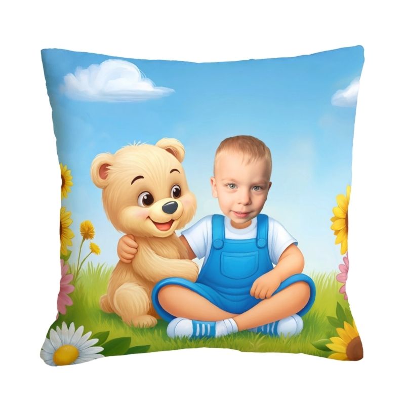 Poduszka ze zdjęciem misiek personalizowana z imieniem dziecka