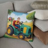 poduszka ze zdjęciem Zielony Traktor z imieniem dziecka