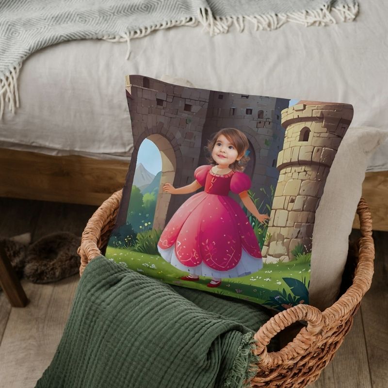 Bajkowa poduszka księżniczka dla dziewczynki – personalizowany prezent, który zamienia Twoje dziecko w bohaterkę bajki i przeniesie w sen jak z bajki.