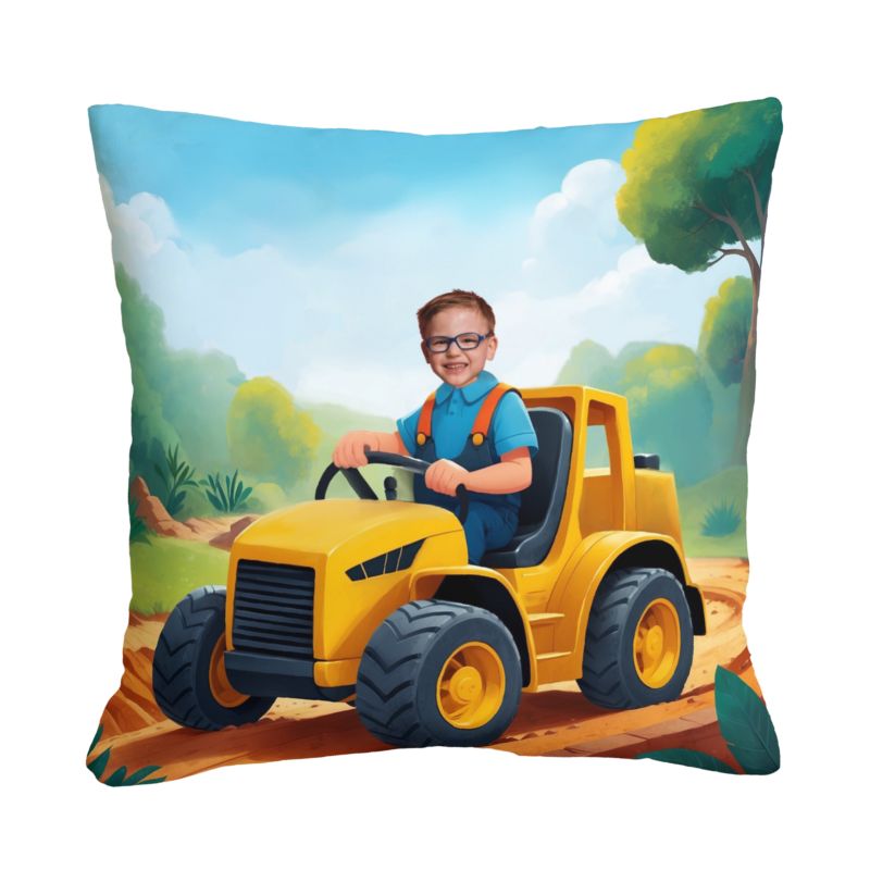 Poduszka ze zdjęciem Żółty Pojazd personalizowana dla dziecka