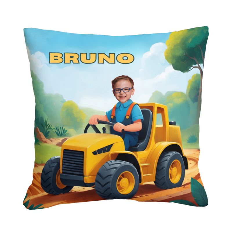 Poduszka ze zdjęciem Żółty Pojazd personalizowana dla dziecka