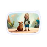 Śniadaniówka personalizowana kapibara z bajkową grafiką i twarzą Twojego dziecka. Dostępna w kolorze białym, niebieskim lub różowym!