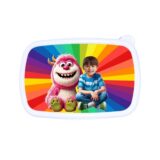 Śniadaniówka personalizowana MONSTER z bajkową grafiką i twarzą Twojego dziecka. Dostępna w kolorze białym, niebieskim lub różowym!